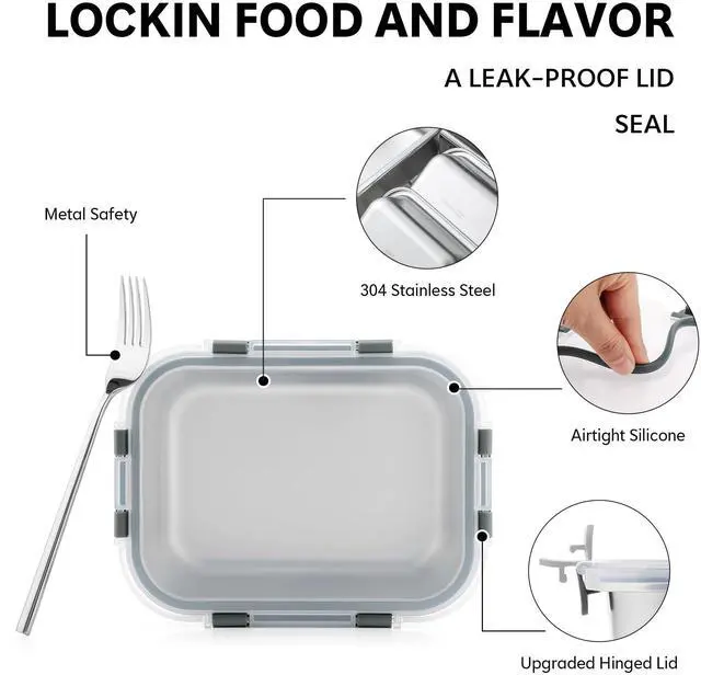 Alt view image 6 of 7 - Cuiselect 8 PCS Stainless Steel Lunch Box, 4-Size (58/41 /24 /14Oz) Stackable Metal Bento Boxes BPA Free Dishwasher Safe, Food Storage Containe, Leakproof Reusable Meal Storage for Work,Travel (Gray)