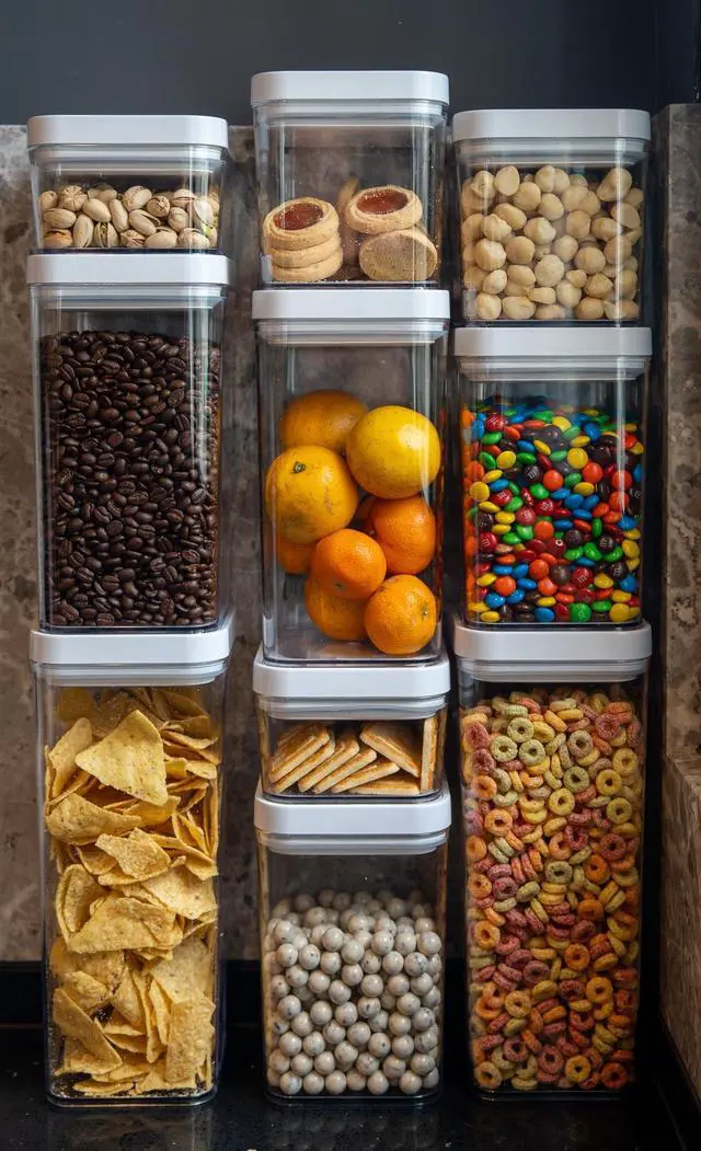 Alt view image 2 of 7 - Amazon Basics Airtight Food Storage Containers, BPA Free, Dishwasher Safe, with Twist/Turn Lids, for Kitchen Pantry Organization, 10-Piece Square Set, Clear Plastic