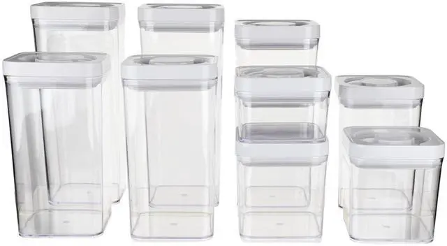 Main image of Amazon Basics Airtight Food Storage Containers, BPA Free, Dishwasher Safe, with Twist/Turn Lids, for Kitchen Pantry Organization, 10-Piece Square Set, Clear Plastic