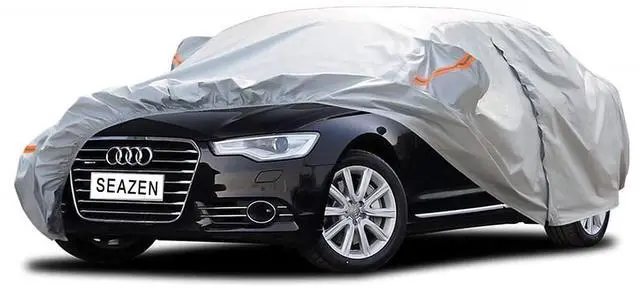 Main image of SEAZEN Car Cover 6 Layers, Waterproof Sedan Car Cover with Zipper Door, Snowproof/UV Protection/Windproof, Universal Car Covers Breathable Fabric with Cotton (185" to 200")