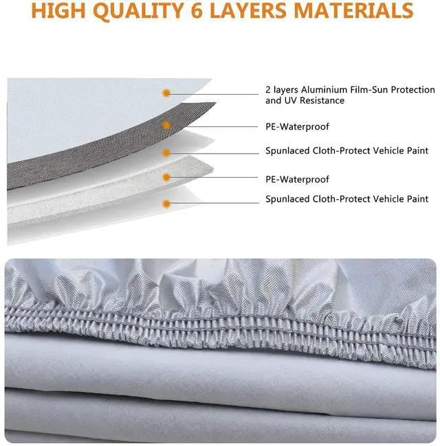 Alt view image 3 of 6 - SEAZEN Car Cover 6 Layers, Waterproof Sedan Car Cover with Zipper Door, Snowproof/UV Protection/Windproof, Universal Car Covers Breathable Fabric with Cotton (185" to 200")