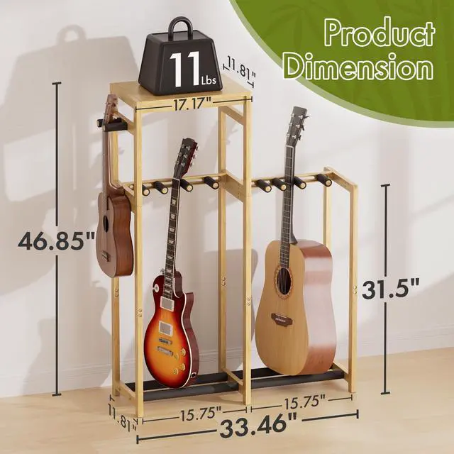 Alt view image 2 of 7 - Amazer Guitar Stand, Guitar Rack for Acoustic, Bass, Electric Guitar, Multi Guitar Display Stand Adjustable Bamboo Guitars Holder, Multiple Guitar Stands Floor, for Home Music Studio