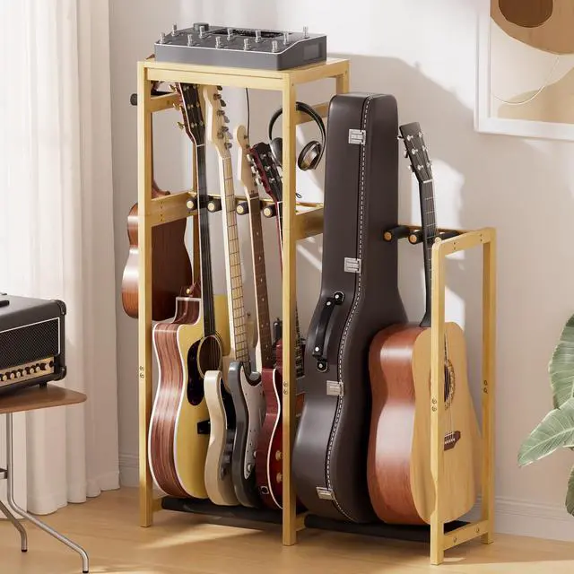 Main image of Amazer Guitar Stand, Guitar Rack for Acoustic, Bass, Electric Guitar, Multi Guitar Display Stand Adjustable Bamboo Guitars Holder, Multiple Guitar Stands Floor, for Home Music Studio