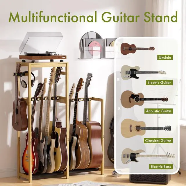 Alt view image 5 of 7 - Amazer Guitar Stand, Guitar Rack for Acoustic, Bass, Electric Guitar, Multi Guitar Display Stand Adjustable Bamboo Guitars Holder, Multiple Guitar Stands Floor, for Home Music Studio