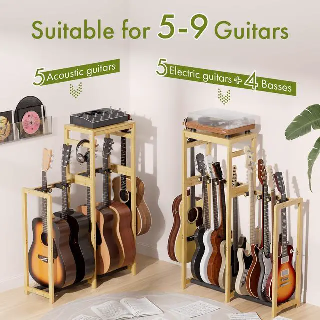Alt view image 6 of 7 - Amazer Guitar Stand, Guitar Rack for Acoustic, Bass, Electric Guitar, Multi Guitar Display Stand Adjustable Bamboo Guitars Holder, Multiple Guitar Stands Floor, for Home Music Studio