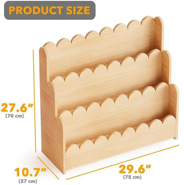 Alt view image 5 of 7 - SpaceAid 3-Tier Scalloped Bookshelf, Montessori Bookcase for Toddlers, Wooden Book Shelf Organizer Display Furniture for Kids Rooms, Playroom, Nursery and Classroom, Natural