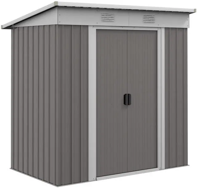 6' x 4' Metal Lean to Garden Shed, Outdoor Storage Shed, Garden Tool House with Double Sliding Doors, 2 Air Vents for Backyard, Patio, Lawn, Gray