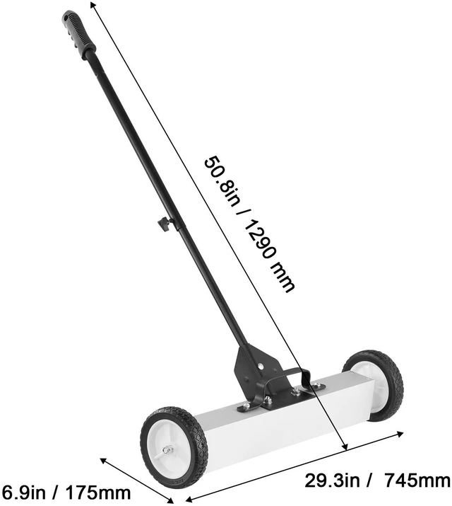 Alt view image 6 of 7 - 50Lbs Rolling Magnetic Sweeper with Wheels, Push-Type Magnetic Pick Up Sweeper, 24-inch Large Magnet Pickup Lawn Sweeper with Telescoping Handle, Easy Cleanup of Workshop Garage Yard