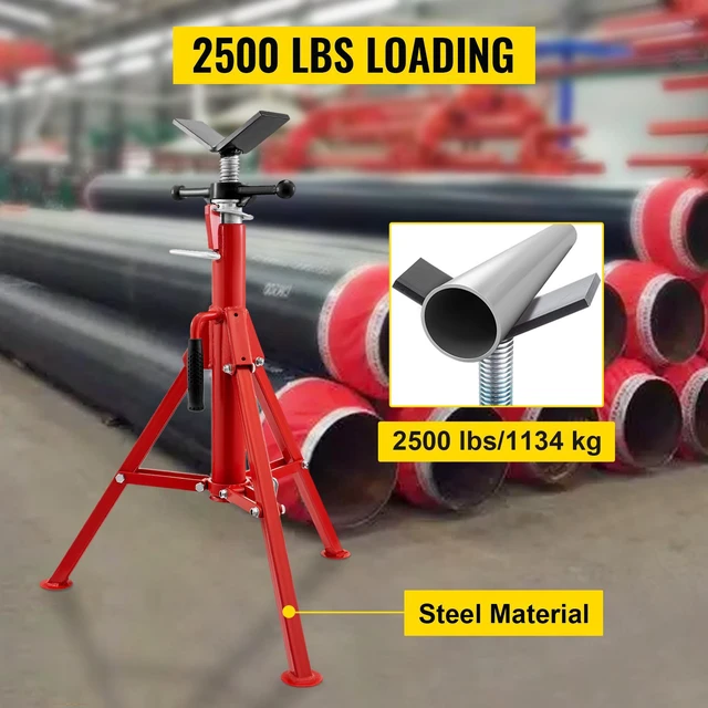 Alt view image 2 of 7 - V Head Pipe Stand 1/8"-12" Capacity,Adjustable Height 28"-52,Pipe Jack Stands 2500 lb. Load Capacity,Portable Folding Pipe Stands, Carbon Steel Body More Durable