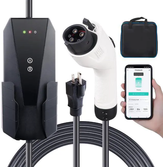 Alt view image 3 of 7 - Level 1+2 Portable EV Charger, 16 Amp 120V or 240V, Electric Vehicle Charger with 28-Foot Charging Cable NEMA 6-20P Plug NEMA 5-15 Adapter, Plug-in Home EV Charging Station for SAE J1772 EVs