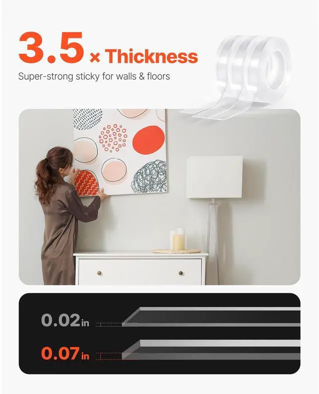 Alt view image 7 of 7 - Double Sided Tape Heavy Duty, 16 ft Nano Mounting Tape(3 Pack), Strong Adhesive & Reusable, Clear Two Sided Wall Tape, Removable Poster Picture Hanging Strips for Home Office Car Outdoor Use