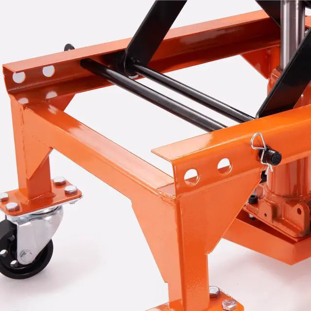 Alt view image 6 of 7 - Hydraulic Motorcycle Lift Table, 350 LBS Capacity Motorcycle Scissor Jack Lift with Wide Deck, J-hooks, 4 Wheels, Hydraulic Foot-Operated Jack Stand for ATV Dirt Bikes