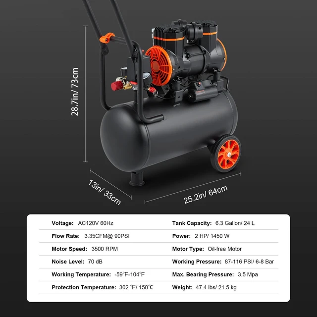 Alt view image 7 of 7 - Air Compressor 6.3 Gallon 1450W 3.35 CFM@ 90PSI with Max. 116PSI Pressure