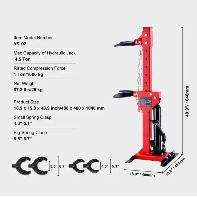 Alt view image 7 of 7 - Strut Spring Compressor, 4.5 Ton/9920 LBS Hydraulic Jack Capacity, 1 Ton Rated Compression Force, Auto Strut Coil Spring Compressor Tool, Hydraulic Spring Compressor for Strut Spring Removing