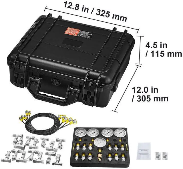 Alt view image 7 of 7 - Hydraulic Pressure Test Kit, 10/100/250/400/600bar, 5 Gauges 13 Couplings 14 Tee Connectors 5 Test Hoses, Excavator Hydraulic Test Gauge Set with Carrying Case for Excavator Tractors Machinery