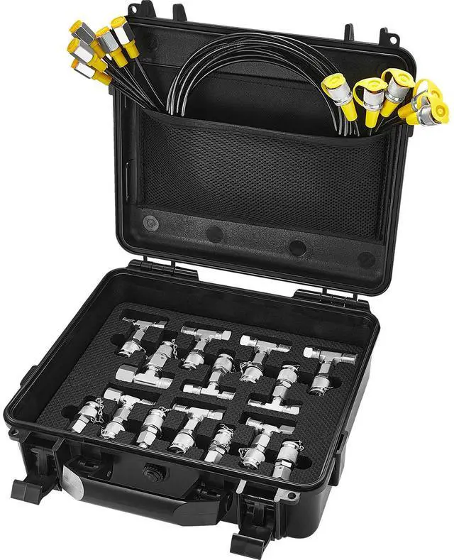 Alt view image 3 of 7 - Hydraulic Pressure Test Kit, 10/100/250/400/600bar, 5 Gauges 13 Couplings 14 Tee Connectors 5 Test Hoses, Excavator Hydraulic Test Gauge Set with Carrying Case for Excavator Tractors Machinery