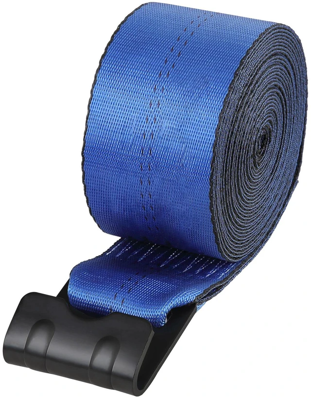 Main image of Winch Straps, 4" x 30', 6000 lbs Load Capacity, 18000 lbs Breaking Strength, Truck Straps with Flat Hook, Flatbed Tie Downs Cargo Control for Trailers, Farms, Rescues, Tree Saver, Blue (10 Pack)