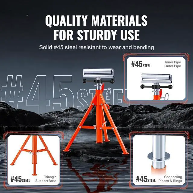 Alt view image 5 of 7 - Roller Stand 2500 LBS Load 27.6"-52" Height Adjustable 45# Steel Foldable