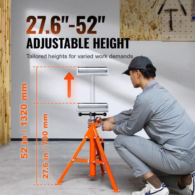 Alt view image 4 of 7 - Roller Stand 2500 LBS Load 27.6"-52" Height Adjustable 45# Steel Foldable