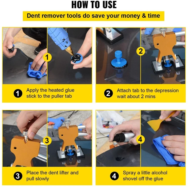 Alt view image 2 of 7 - Paintless Dent Removal Rods, 89 PCS Paintless Dent Repair Tools, Golden Lifter Puller Car Dent Repair Kit, Glue Puller Tabs Dent Puller Kit for Auto Dent Removal, Minor Dents, Door Dings
