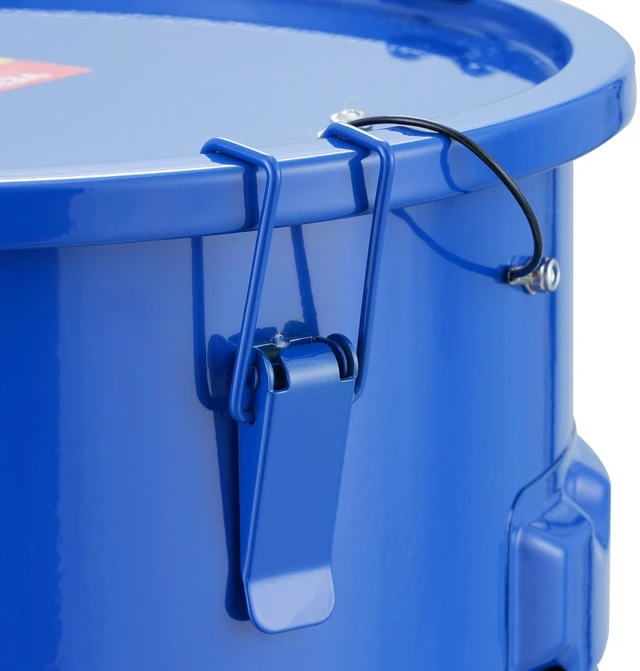 Alt view image 7 of 7 - Fryer Grease Bucket, 10 Gal Oil Disposal Caddy Carbon Steel Fryer Oil Bucket with Rust-Proof Coating, Oil Transport Container with Lid, Lock Clips, Filter Bag for Hot Cooking Oil Filtering, Blue