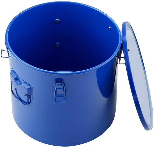 Alt view image 6 of 7 - Fryer Grease Bucket, 10 Gal Oil Disposal Caddy Carbon Steel Fryer Oil Bucket with Rust-Proof Coating, Oil Transport Container with Lid, Lock Clips, Filter Bag for Hot Cooking Oil Filtering, Blue