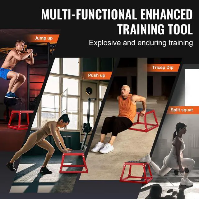 Alt view image 6 of 7 - Plyometric Jump Box, 12 Inch Plyo Box, Steel Plyometric Platform and Jumping Agility Box, Anti-Slip Fitness Exercise Step Up Box for Home Gym Training, Conditioning Strength Training, Red