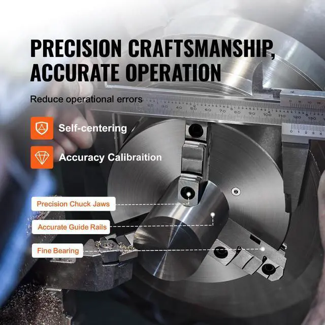 Alt view image 5 of 7 - 3-Jaw Lathe Chuck, 8'', Self-Centering Lathe Chuck, 0.16-8 in/4-200 mm Clamping Range with T-key Fixing Screws Hexagon Wrench, for Lathe 3D Printer Machining Center Milling Drilling Machine