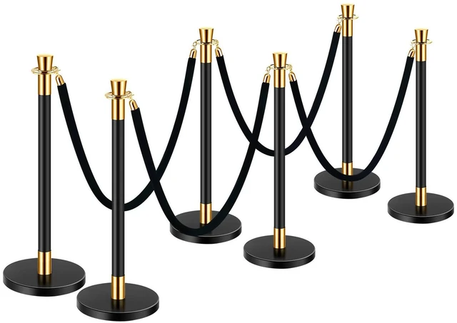 Main image of Stanchions and Velvet Ropes, 6 Pcs Crowd Control Barriers with 4 Black Velvet Ropes, Stainless Steel Stanchion Post Queue with Sand Injection Hollow Base for Theater, Wedding, Party Supplies