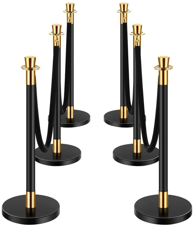 Alt view image 2 of 7 - Stanchions and Velvet Ropes, 6 Pcs Crowd Control Barriers with 4 Black Velvet Ropes, Stainless Steel Stanchion Post Queue with Sand Injection Hollow Base for Theater, Wedding, Party Supplies