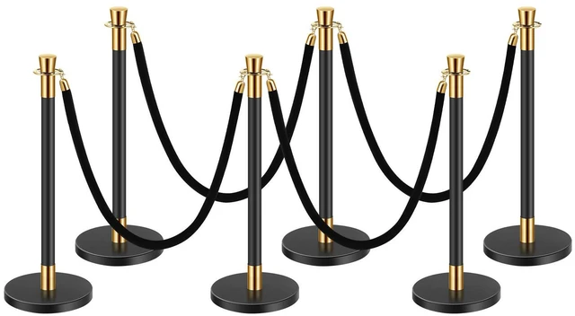 Alt view image 6 of 7 - Stanchions and Velvet Ropes, 6 Pcs Crowd Control Barriers with 4 Black Velvet Ropes, Stainless Steel Stanchion Post Queue with Sand Injection Hollow Base for Theater, Wedding, Party Supplies