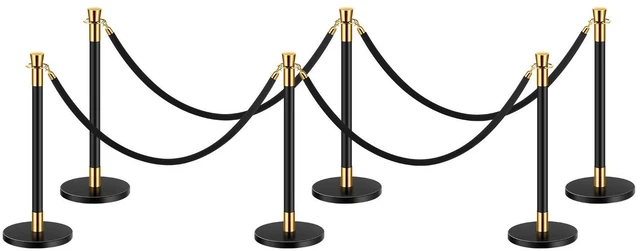 Alt view image 7 of 7 - Stanchions and Velvet Ropes, 6 Pcs Crowd Control Barriers with 4 Black Velvet Ropes, Stainless Steel Stanchion Post Queue with Sand Injection Hollow Base for Theater, Wedding, Party Supplies