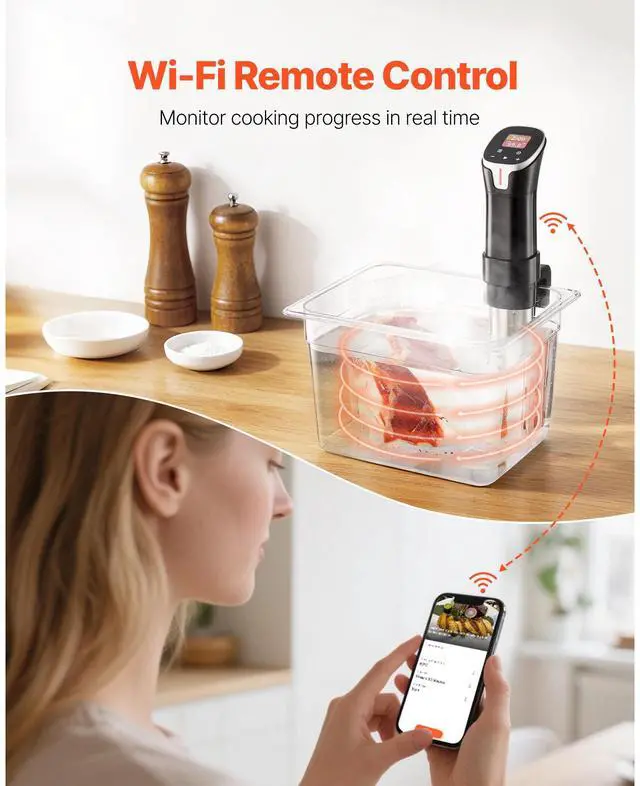 Alt view image 6 of 7 - Sous Vide Precision Cooker, 1100W Sous-Vide Cooking Machine, WIFI Immersion Circulator with 10 Preset Recipes, LCD Touchscreen, Fast-Heating, Accurate Temperature & Timer, App Control