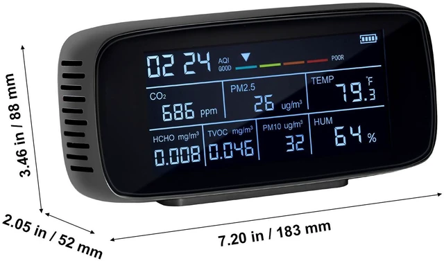 Alt view image 3 of 7 - Air Quality Monitor 9-IN-1, CO2, Temperature, Humidity, Formaldehyde TVOC AQI Tester, Professional PM2.5 PM10 PM1.0 Particle Counter for Indoor/Outdoor, Air Quality Meter w/Alarm Thresholds