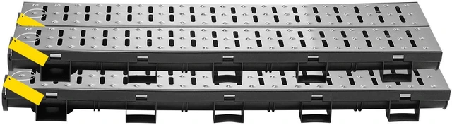 Alt view image 3 of 7 - Trench Drain System, Channel Drain with Metal Grate, 5.7x3.1-Inch HDPE Drainage Trench, Black Plastic Garage Floor Drain, 5x39 Trench Drain Grate, with 5 End Caps, for Garden, Driveway-5 Pack