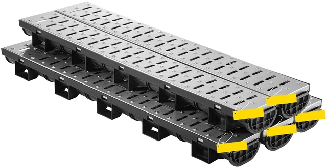 Main image of Trench Drain System, Channel Drain with Metal Grate, 5.7x3.1-Inch HDPE Drainage Trench, Black Plastic Garage Floor Drain, 5x39 Trench Drain Grate, with 5 End Caps, for Garden, Driveway-5 Pack