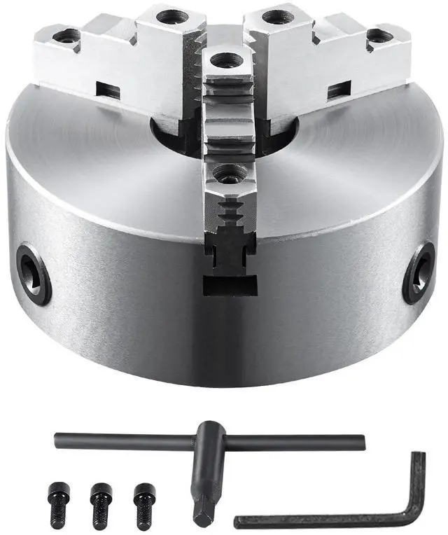 Main image of 3-Jaw Lathe Chuck, 8'', Self-Centering Lathe Chuck, 0.16-8 in/4-200 mm Clamping Range with T-key Fixing Screws Hexagon Wrench, for Lathe 3D Printer Machining Center Milling Drilling Machine