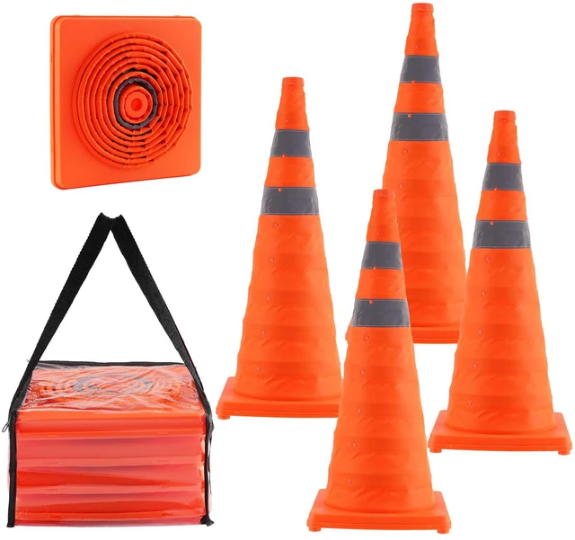 Main image of Safety Cones, 4 Pack 28 inch Collapsible Traffic Cones, Construction Cones with Reflective Collars, Wide Base and A Storage Bag, for Traffic Control, Driving Training, Parking Lots