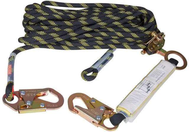 Alt view image 2 of 7 - Vertical Lifeline Assembly, 0.55'' x 25' Fall Protection Rope with 30 KN Breaking Tension, Polyester Roofing Rope with Steel Snap Hooks, Rope Grab, and Shock Absorber, ANSI Compliant