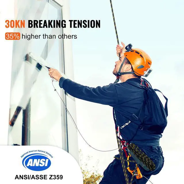 Alt view image 3 of 7 - Vertical Lifeline Assembly, 0.55'' x 25' Fall Protection Rope with 30 KN Breaking Tension, Polyester Roofing Rope with Steel Snap Hooks, Rope Grab, and Shock Absorber, ANSI Compliant