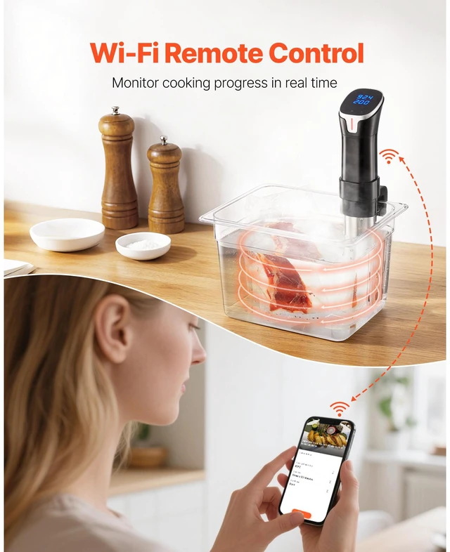 Alt view image 3 of 7 - Sous Vide Precision Cooker, 1100W Sous-Vide Cooking Machine, WIFI Immersion Circulator with LED Digital Display, Fast-Heating, Accurate Temperature & Timer Control, SUS304 Stainless Steel