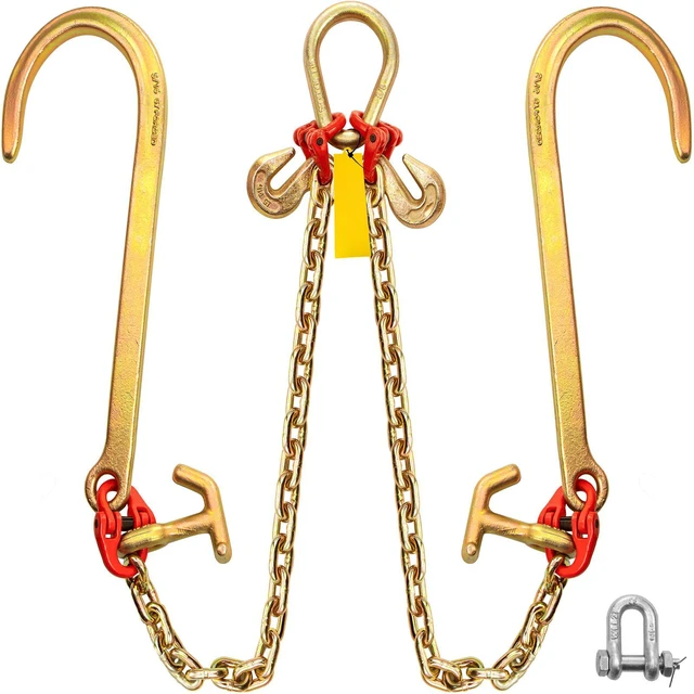 Main image of V Bridle Chain, 5/16 in x 2 ft Tow Chain Bridle, Grade 80 V-Bridle Transport Chain, 9260 Lbs Break Strength with TJ Hooks & Grab Hooks, Heavy Duty Pear Link Connector and Chain Shorteners