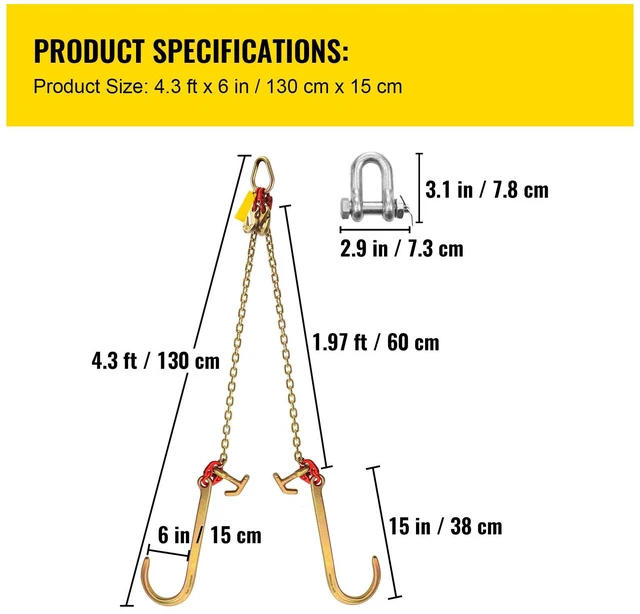 Alt view image 5 of 7 - V Bridle Chain, 5/16 in x 2 ft Tow Chain Bridle, Grade 80 V-Bridle Transport Chain, 9260 Lbs Break Strength with TJ Hooks & Grab Hooks, Heavy Duty Pear Link Connector and Chain Shorteners