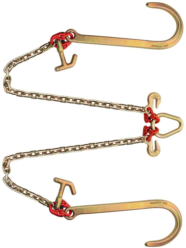 Alt view image 3 of 7 - V Bridle Chain, 5/16 in x 2 ft Tow Chain Bridle, Grade 80 V-Bridle Transport Chain, 9260 Lbs Break Strength with TJ Hooks & Grab Hooks, Heavy Duty Pear Link Connector and Chain Shorteners