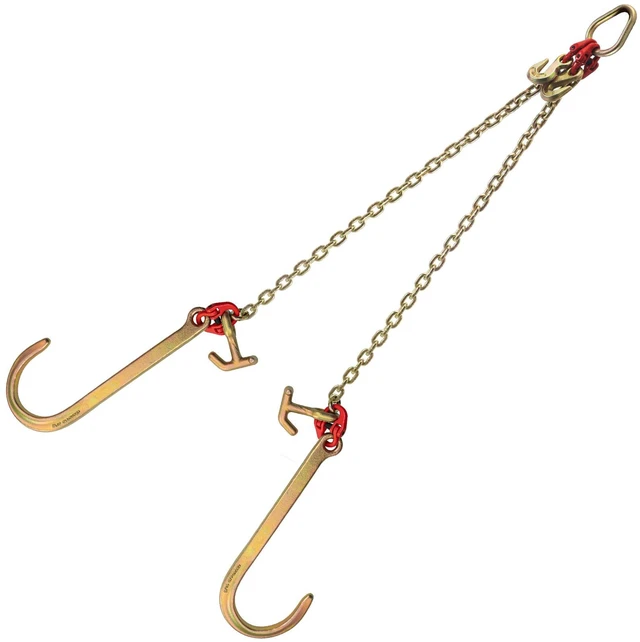 Alt view image 2 of 7 - V Bridle Chain, 5/16 in x 2 ft Tow Chain Bridle, Grade 80 V-Bridle Transport Chain, 9260 Lbs Break Strength with TJ Hooks & Grab Hooks, Heavy Duty Pear Link Connector and Chain Shorteners