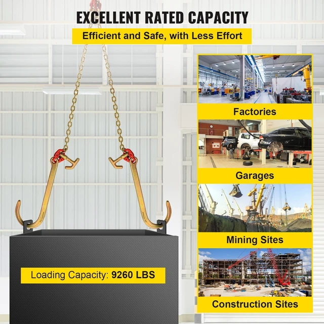 Alt view image 7 of 7 - V Bridle Chain, 5/16 in x 2 ft Tow Chain Bridle, Grade 80 V-Bridle Transport Chain, 9260 Lbs Break Strength with TJ Hooks & Grab Hooks, Heavy Duty Pear Link Connector and Chain Shorteners