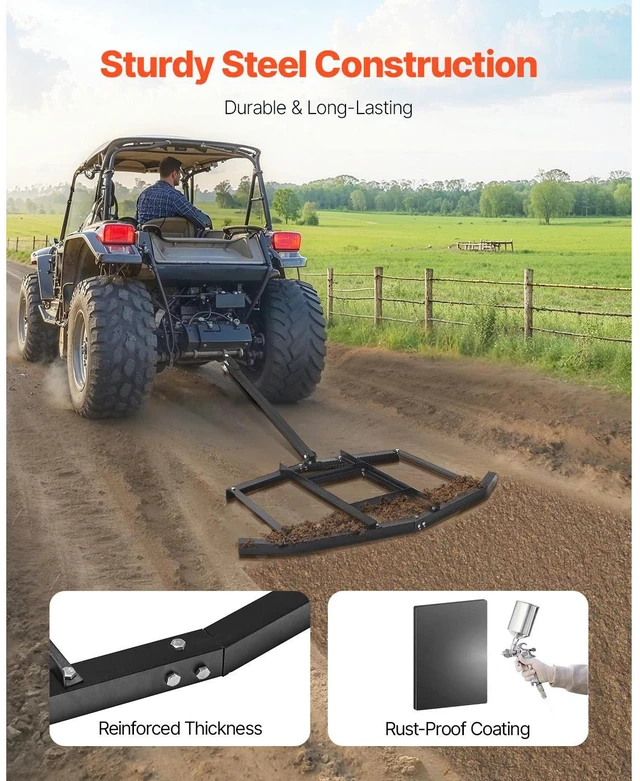 Alt view image 6 of 7 - Drag Harrow 66" Width Tow Behind Drag Harrow Steel Gravel Grader ATV UTV