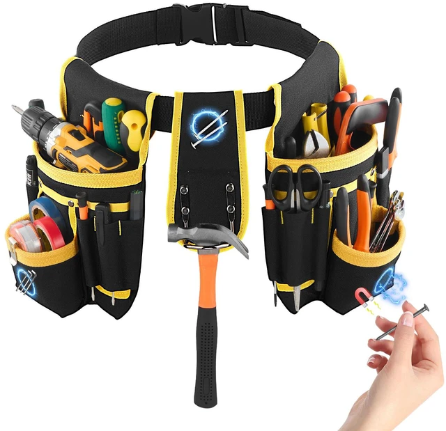 Main image of Tool Belt, Magnetic Tool Pouch for Men, 28 Pockets Heavy Duty Adjustable Utility Belt Detachable Work Bag for Electrician, Carpenter, Construction, Work Apron Organizer, Waist Adjust 31 to 48in