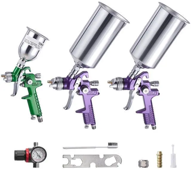 Main image of 3-Piece Air Spray Gun Kit, Professional Auto Paint Spray Gun Set with 3 Nozzles (1/1.4/1.8mm), 3 Cups & Air Regulator, Gravity Feed Automotive Paint Sprayer for Primer, Topcoat & Touch-Up