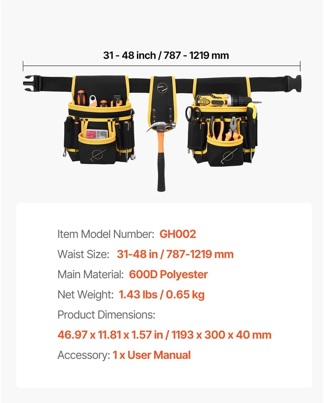 Alt view image 7 of 7 - Tool Belt, Magnetic Tool Pouch for Men, 28 Pockets Heavy Duty Adjustable Utility Belt Detachable Work Bag for Electrician, Carpenter, Construction, Work Apron Organizer, Waist Adjust 31 to 48in